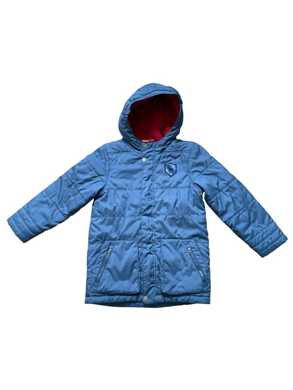 Hanna Andersson Puffer Winter Coat Jacket Boys Size 7-8 Blue Red Fleece Lined